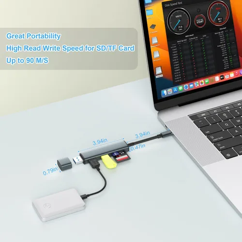 Vista 6 de Lector de Tarjetas SD TIANSONG USB 3.0 con Puertos USB Duales, Lector de Tarjetas SD USB C para iPhone 15/iPad/Mac 4 Puertos de Lectura y Escritura