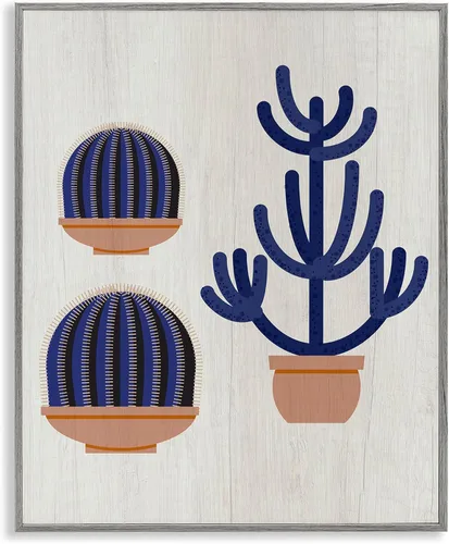 Vista 21 de Abstracto Cactus Trio Botanical, 11 x 14 pulgadas enmarcado Giclée Print Azul
