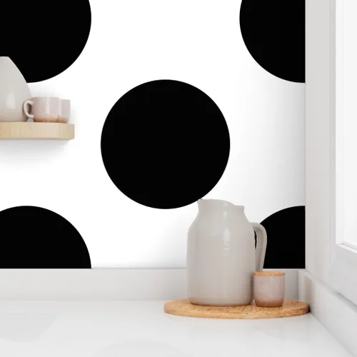 Vista 8 de Papel tapiz para despegar y pegar, diseño de lunares, círculos negros y blancos, moderno, geométrico, extraíble, por Spoonflower Sample 12" x 24