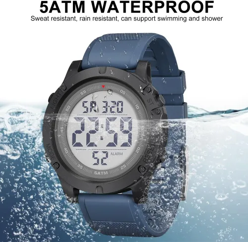 Vista 4 de GOLDEN HOUR Mens Digital Sports Watch, Large LCD Display, 5ATM Water Resistant,Silicone Band