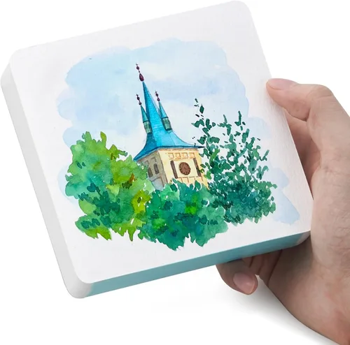 Vista 10 de Lightwish 60 Hojas Mini Cuaderno de Bocetos de Acuarela 2.6 * 2.6'' Prensado en Frío 300gsm/140lb, Cuaderno de Pintura Cuadrado Portátil Desgarrable
