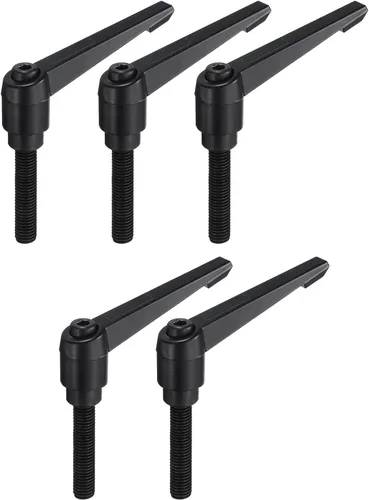 Vista 30 de uxcell 5 piezas de manija de palanca de sujeción ajustable M5 x 1.969 in de óxido negro métrico de acero al carbono macho roscado perillas de mano