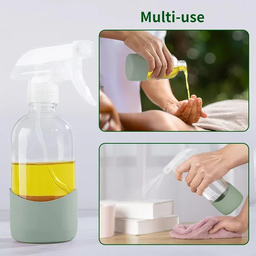 Vista 13 de HOMBYS Botellas vacías de vidrio transparente de 8 onzas con protección de funda de silicona, recipientes recargables para soluciones de limpieza