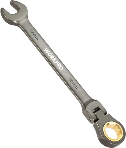 Vista 14 de WORKPRO Llave combinada de trinquete de 1/2 pulgada SAE, CR-V construida con cromado pulido espejo, diseño de 12 puntos, desplazamiento de 15 grados