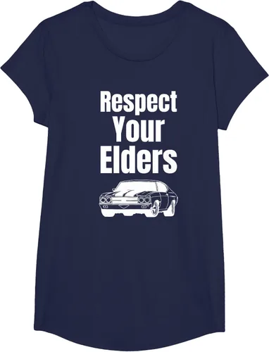 Vista 61 de Divertido regalo de auto para chicos – Respect Your Elders Classic Muscle Car Camiseta, Negro, S