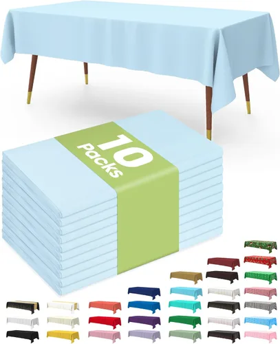 Vista 56 de Pureegg Juego de 10 manteles de plástico desechables, 54 x 108 pulgadas, para fiestas de cumpleaños, picnic, manteles blancos, rectangulares