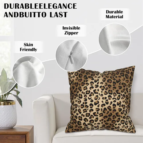 Vista 3 de Funda de almohada marrón con estampado de leopardo - 2 piezas Funda de almohada de guepardo de 16x16 pulgadas Fundas de almohada de algodón
