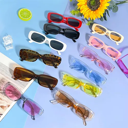 Vista 6 de Pibupibu 20 Pack Colorful Small RectangleChunky Square Sunglasses for Women Men Party Sunglasses Bulk