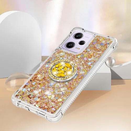 Vista 3 de CCSmall Funda transparente con purpurina para Xiaomi Redmi Note 12 Pro 5G, cubierta brillante de arena movediza líquida con soporte de anillo de Con