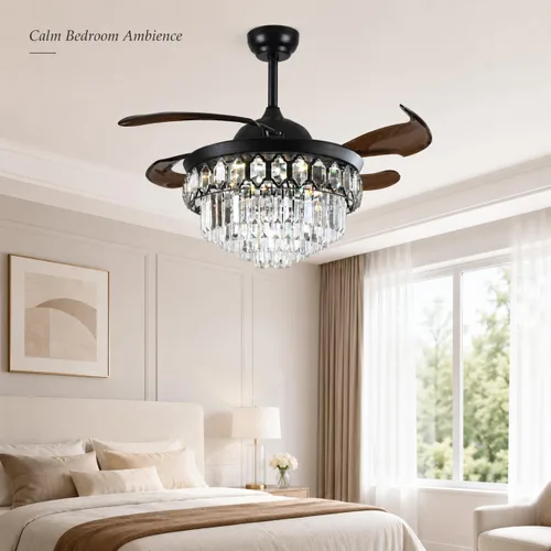 Vista 11 de Ventilador de techo de cristal moderno Fandian de 42 pulgadas con luces 3 - Capa de cristal