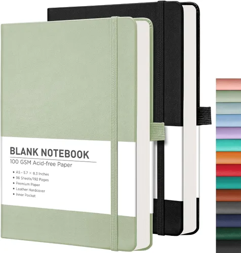 Vista 61 de RETTACY Lined Journal Notebook, 192 Numbered Pages per Pack, 5.7'' x 8.3'' 2-Pack, Leather Hardcover, 100 GSM Thick Paper, for Men & Women, Negro