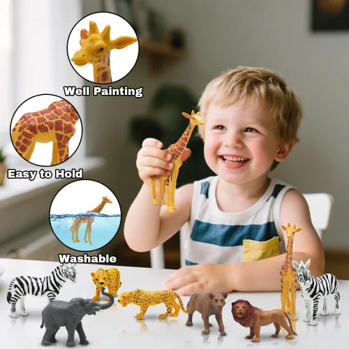 Vista 2 de Figuras de animales de safari, juguetes de animales de zoológico de plástico para niños pequeños de 1 a 3 años, figuras realistas de animales