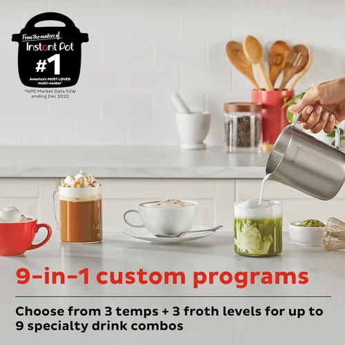 Vista 7 de Instant Pot Instant MagicFroth - Vaporizador y espumador eléctrico 9 en 1, jarra de acero inoxidable de 17 onzas, máquina de espuma fría y caliente
