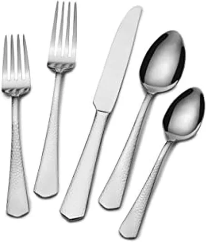 Vista 10 de Towle Living Satin Wave - Juego de cubiertos de acero inoxidable forjado de 20 piezas, servicio para 4