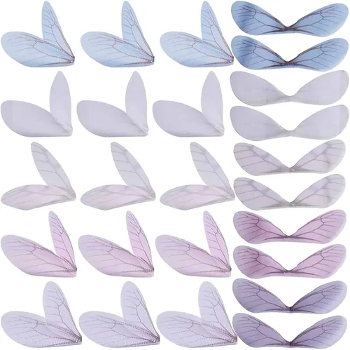Vista 12 de SUNNYCLUE 1 caja 180 pares de decoraciones de mariposa de tela 3D adorno de mariposa pequeñas alas de mariposa de organza para bricolaje, joyas