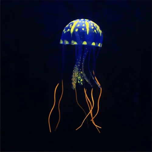 Vista 2 de Jowxsx Juguete de medusas divertidas Accesorios para pecera, decoración flotante del mundo submarino, adornos de acuario de dibujos animados, Azul