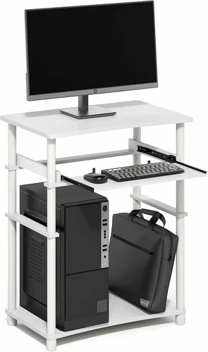 Vista 18 de Furinno Escritorio para el hogar, escritorio para juegos de 23.6 pulgadas de ancho con bandeja para teclado, estante abierto, escritorio para Ámbar