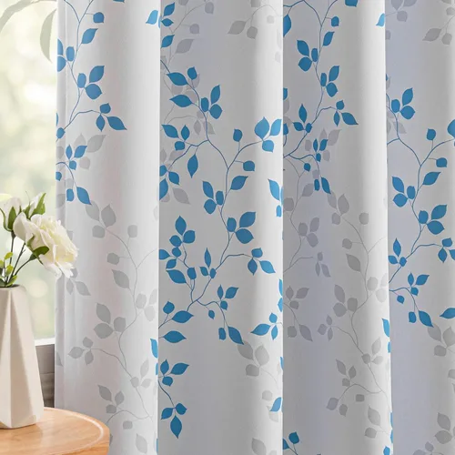 Vista 13 de Cortinas opacas 95% azules de 63 pulgadas de largo para dormitorio, cortina de oscurecimiento de habitación con patrón de hojas para habitación