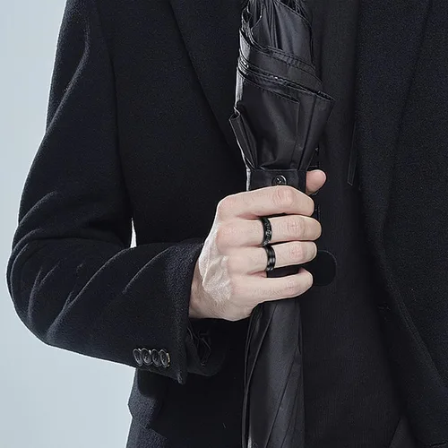 Vista 3 de THUNARAZ Anillo de titanio de acero inoxidable para la ansiedad para mujeres y hombres, anillos giratorios negros para la ansiedad, juego de anillos