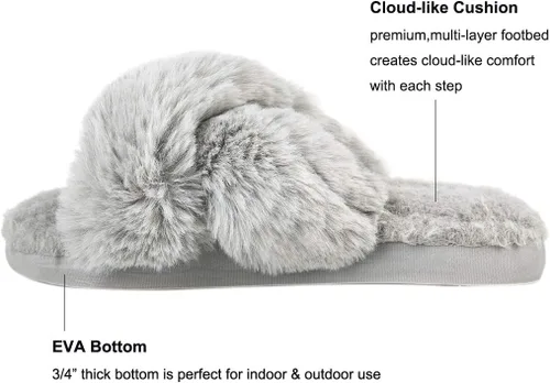 Vista 3 de Pantuflas para mujer, cruzadas, de vellón suave, para interior o exterior