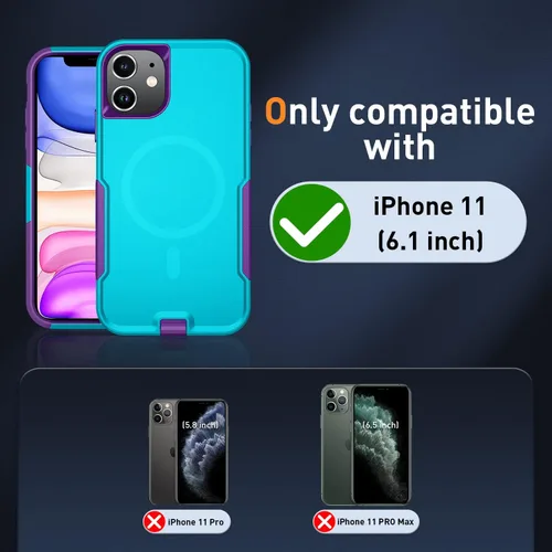 Vista 6 de Xmon Funda magnética para iPhone 11 [compatible con MagSafe] Protector de pantalla de vidrio templado con protector de lente de cámara, funda
