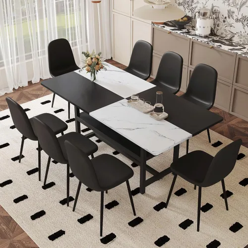 Vista 16 de Juego de mesa de comedor de 71 pulgadas para 6 personas con estante de almacenamiento, juego de mesa de comedor rectangular industrial moderna