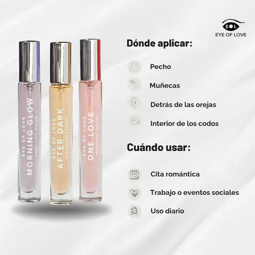 Vista 2 de Set de perfume de feromonas Eye Of Love – Morning Glow, One Love, After Dark para atraerlo, 1.0 fl oz