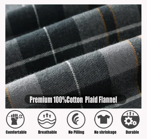 Vista 3 de Camisa casual de franela con botones para hombre, dos bolsillos, manga larga, ajuste regular