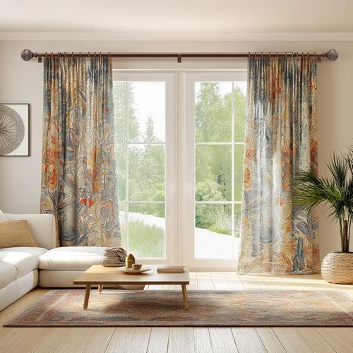 Vista 2 de QDWIS Barras de cortina de madera para ventanas de 28 a 48 pulgadas, barras de cortina de 1 pulgada de diámetro con remates de patrón de hojas