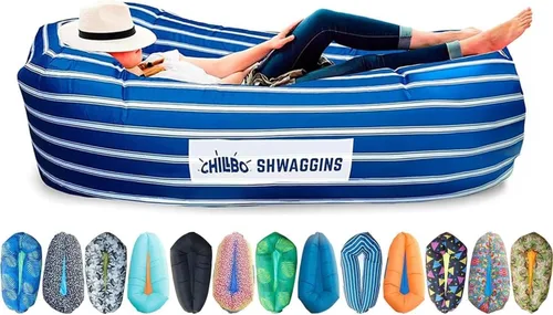 Vista 20 de Chillbo Inflatable Couch – Unique Designs - No-Pump Setup, Ripstop Polyester, Stability Pegs, Fun Prints - Portable Air Inflatable Lounger for