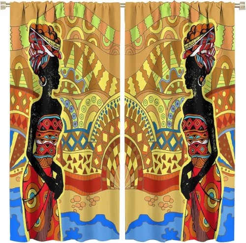 Vista 30 de Cortina de mujer africana, con estampado étnico tribal y étnico, reducción de ruido, para dormitorio, sala de estar, cortinas con aislamiento