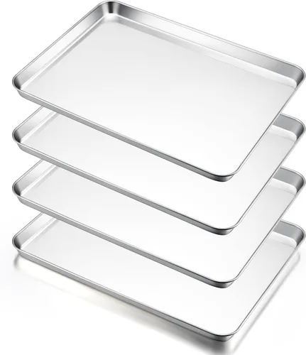 Vista 17 de E-far Mini bandeja para horno tostador, bandeja para hornear galletas de acero inoxidable de 9.4 x 7.3 pulgadas, bandeja pequeña de metal no tóxico