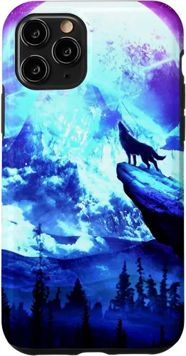 Vista 29 de Funda para iPhone 16 Wolf Mountain Pine Forest Moon Purple Galaxy