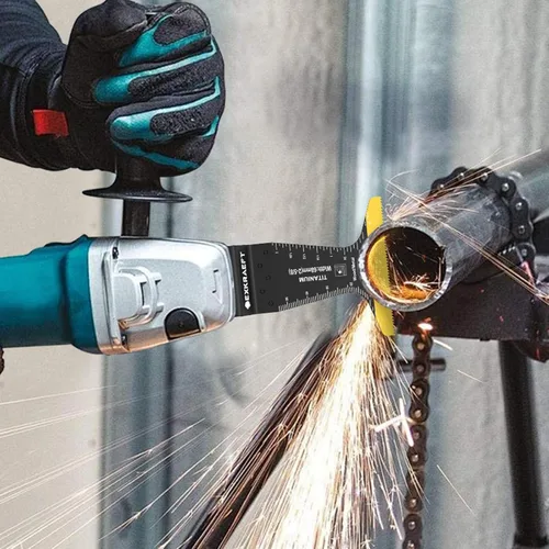 Vista 7 de EXKRAEFT 18 cuchillas oscilantes de titanio, cuchillas multiherramienta universales profesionales para madera, plástico y metal, kits de cuchillas