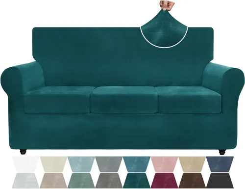 Vista 49 de ZNSAYOTX Fundas elásticas para silla de terciopelo de lujo con brazo, 2 piezas, para sala de estar, funda gruesa y suave, antideslizante, protector