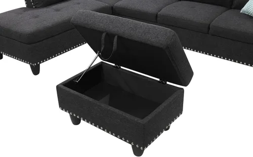Vista 6 de EMKK Sofá modular de 3 piezas, juego de muebles de sala de estar, sofá esquinero tapizado de 5 plazas en forma de L, 1 diván gris oscuro