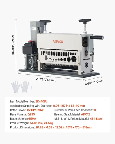 Vista 7 de VEVOR Máquina Pelacables Eléctrica, 0.06-1.57 pulgadas, Pelacables Automático de Cable de Cobre de 11 Canales, Herramienta Pelacables de 370W