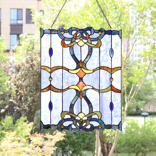 Vista 5 de Bieye W10042 Barroco Tiffany Style - Panel de ventana con cadena, azul, 17 pulgadas de ancho x 22 pulgadas de alto