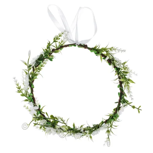 Vista 2 de DDazzling - Diadema de flores de eucalipto para mujer y niña, diseño de hojas verdes, banda para la cabeza, halo para novias, para foto