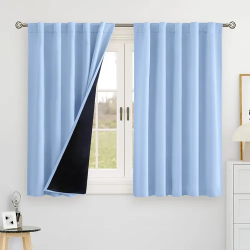 Vista 129 de BGment Cortinas 100% opacas beige de 63 pulgadas de largo con forro aislante térmico, bolsillo para varilla y lengüeta trasera de doble capa