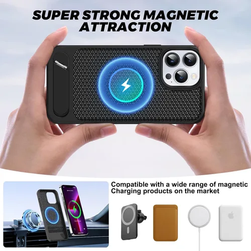 Vista 4 de Funda magnética de disipación de calor para iPhone 13 Pro Max, para MagSafe, protección contra caídas de enfriamiento, funda con función atril