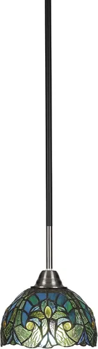 Vista 228 de Toltec Lighting Paramount - Mini colgante de 1 luz en acabado negro mate con cristal de arte perla de 7 pulgadas y estilo negro