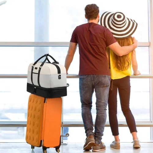 Vista 199 de IBFUN Bolsas de fin de semana para mujer, bolsa grande de lona para viaje, bolsa de viaje con compartimento para zapatos, 21 pulgadas, juego de 3