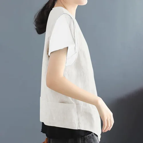 Vista 3 de COTECRAM Chaleco de lino de algodón para mujer, casual, sin mangas, con botones, ligero, para verano, holgado, ropa de abrigo