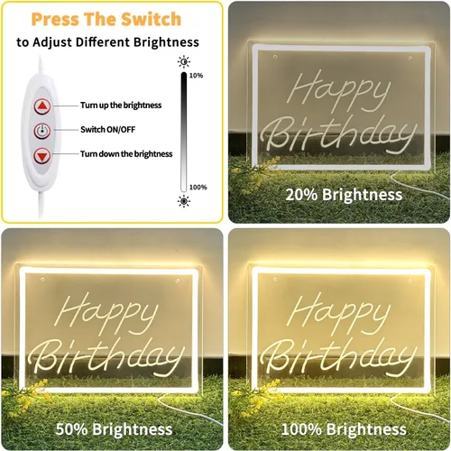 Vista 3 de Letrero de neón LED de feliz cumpleaños de 11.8 x 8.3 pulgadas, luz de neón regulable blanca cálida, decoración de pared alimentada por USB