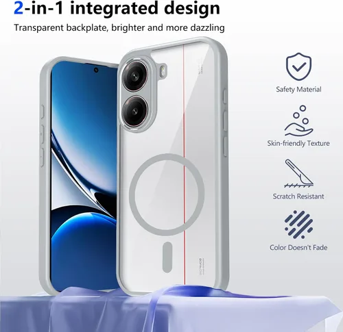 Vista 308 de Funda magnética transparente compatible con Xiaomi 17T, color negro 2 en 1 PC + TPU cubierta de teléfono a prueba de golpes, carcasa protectora