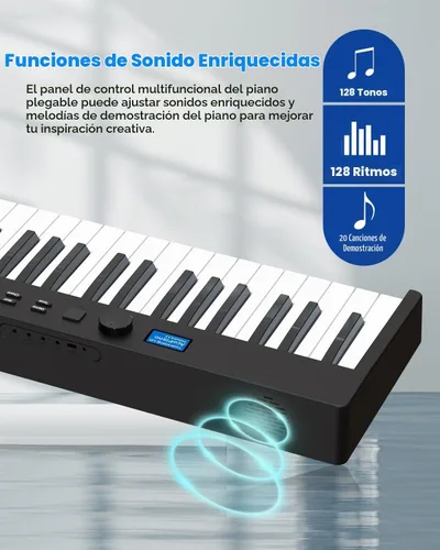 Vista 4 de Teclado de piano plegable de 88 teclas, teclado de piano portátil con tecla semipesada estándar, piano plegable con soporte Bluetooth/MIDI
