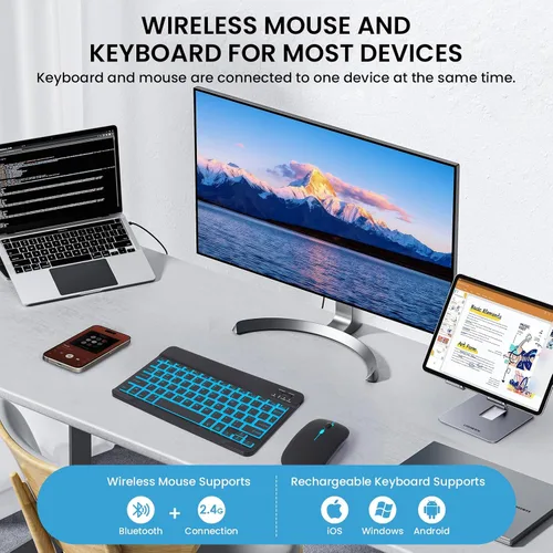 Vista 8 de Funda con teclado retroiluminado de 7 colores con mouse para Samsung Galaxy Tab de 11 pulgadas A11 Plus y A9 Plus, funda de teclado intercambiable