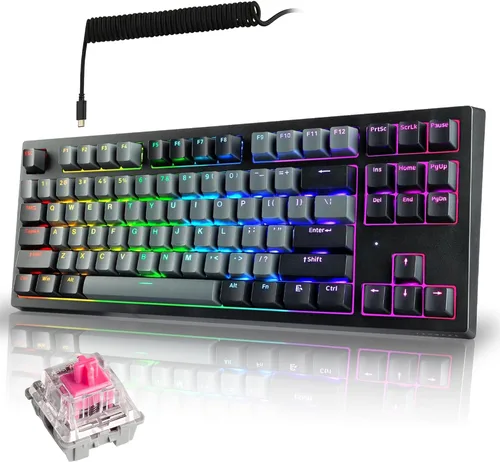Vista 12 de TECWARE Phantom+ Elite Teclado mecánico RGB de 87 teclas para juegos 3 modos Bluetooth inalámbrico 5.0, 2.4 GHz y USB-C con cable 5 pines