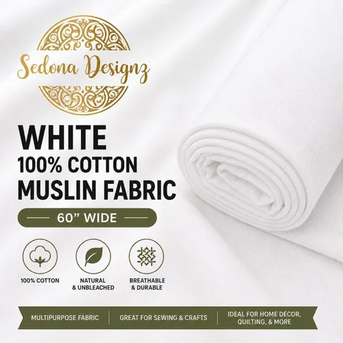 Vista 2 de Sedona Designz - Tela de muselina 100% algodón blanqueada, tela drapeada de 60 pulgadas de ancho por yarda (1 yarda)